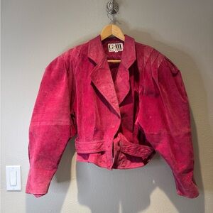 Vintage G-III Magenta Leather Moto Jacket - 80s Statement Puff Sleeve - Medium